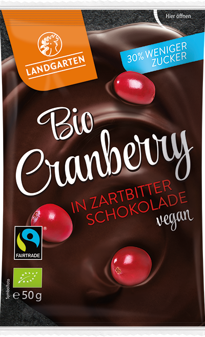 Landgarten | Suszona żurawina w gorzkiej czekoladzie | GLUTEN FREE - ORGANIC - FAIRTRADE