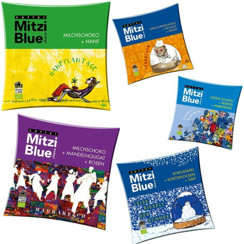 Zotter | Mitzi Blue - Zestaw 5x czekolada - Hemp Plantation, Marrakesh, Gingerbread, Heaven of Love, Softly Falls the Snow | ORGANIC - FAIR TRADE