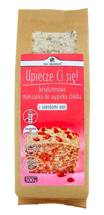 MIESZANKA DO WYPIEKU CHLEBA Z JAGODAMI GOJI BEZ DODATKU CUKRÓW BEZGLUTENOWA 500 g - PIĘĆ PRZEMIAN