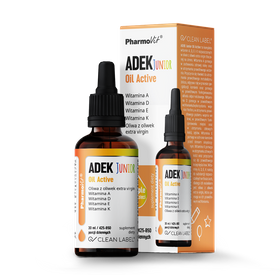WITAMINA ADEK JUNIOR DLA DZIECI W KROPLACH (300 mcg + 10 mcg + 4 mg + 20 mcg) BEZGLUTENOWE 30 ml - PHARMOVIT (CLEAN LABEL)