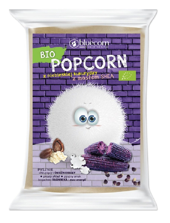 POPCORN Z NIEBIESKIEJ KUKURYDZY Z SHEA I SOLĄ DO PRZYGOTOWANIA W MIKROFALÓWCE BEZGLUTENOWY BIO 100 g - BLUECORN