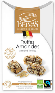 CZEKOLADKI BELGIJSKIE TRUFLE Z MIGDAŁAMI FAIR TRADE BEZGLUTENOWE BIO 100 g - BELVAS