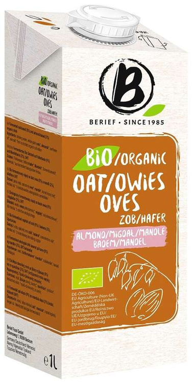 NAPÓJ OWSIANO - MIGDAŁOWY BEZ DODATKU CUKRÓW BIO 1 L - BERIEF