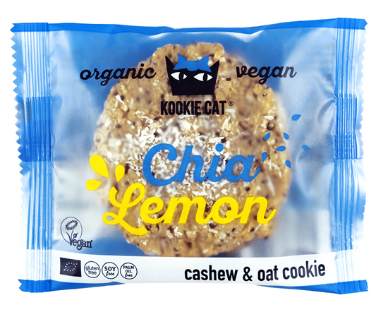 CIASTKO WEGAŃSKIE Z NASIONAMI CHIA O SMAKU CYTRYNOWYM BEZGLUTENOWE BIO 50 g - SMART ORGANIC (KOOKIE CAT)