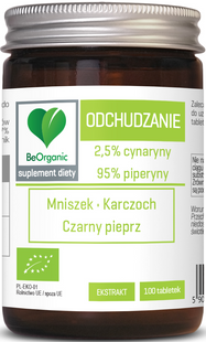 TABLETKI WSPOMAGAJĄCE ODCHUDZANIE (MNISZEK, KARCZOCH, CZARNY PIEPRZ) BIO 100 szt. - BE ORGANIC