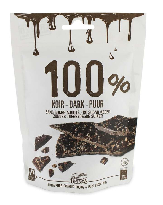 Belvas | Belgian Thins (Łamana gorzka czekolada 100% z kawałkami kakao) 80g | ORGANIC - FAIRTRADE