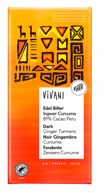 Vivani | Gorzka czekolada z imbirem i kurkumą 89% 80g | ORGANIC