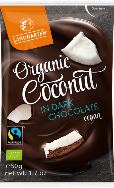 Landgarten | Liofilizowany kokos w gorzkiej czekoladzie 50 g | GLUTEN FREE - ORGANIC - FAIRTRADE