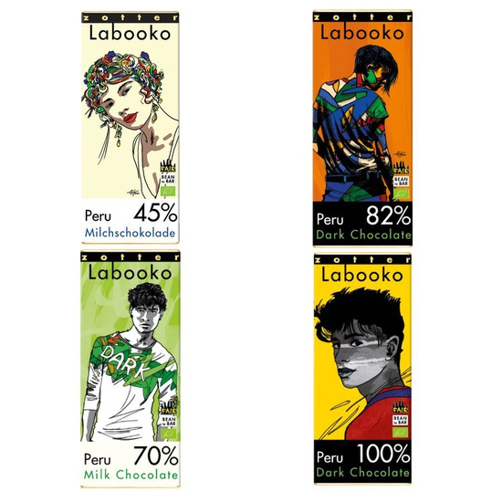 Zotter | Labooko - Zestaw 4x Czekolada z Peru - 45%, 70%, 82%, 100% | ORGANIC - FAIR TRADE