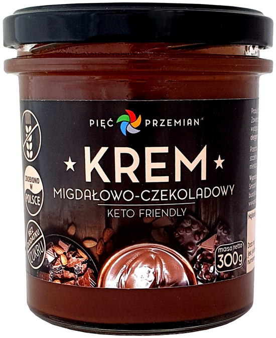 KREM MIGDAŁOWO - CZEKOLADOWY BEZ DODATKU CUKRÓW BEZGLUTENOWY (KETO) 300 g - PIĘĆ PRZEMIAN