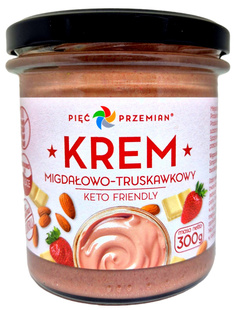 KREM MIGDAŁOWO - CZEKOLADOWO - TRUSKAWKOWY BEZ DODATKU CUKRÓW BEZGLUTENOWY KETO 300 g - PIĘĆ PRZEMIAN