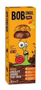 PRZEKĄSKA CHOCO MANGO W CZEKOLADZIE MLECZNEJ BELGIJSKIEJ BEZ DODATKU CUKRÓW BEZGLUTENOWA 30 g - BOB SNAIL