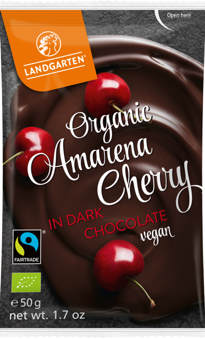 Landgarten | Liofilizowane wiśnie Amarena w gorzkiej czekoladzie 50g | GLUTEN FREE - ORGANIC - FAIRTRADE